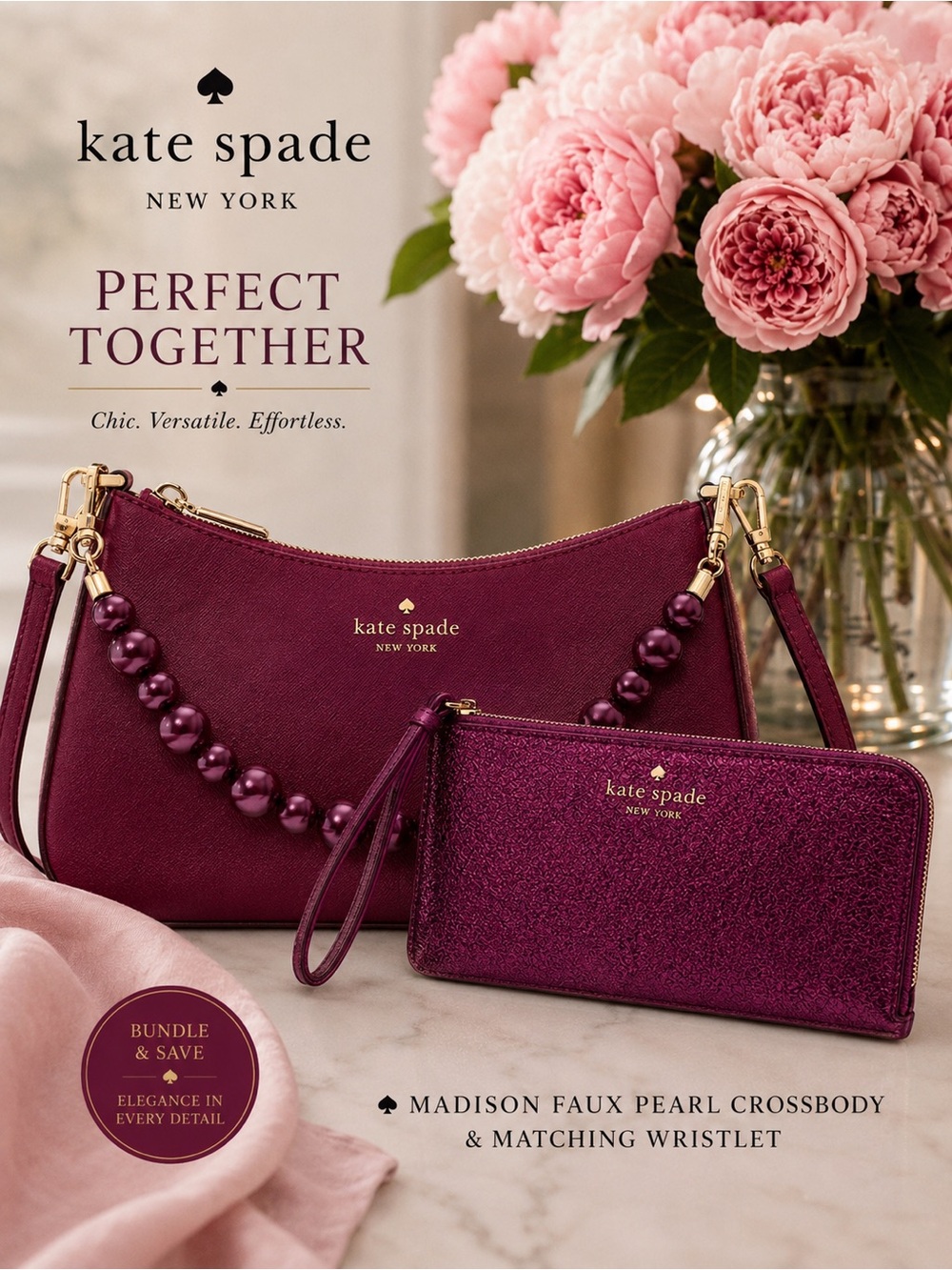 kate spade Madison Faux Pearl Crossbody & Wristlet - Berry Plum